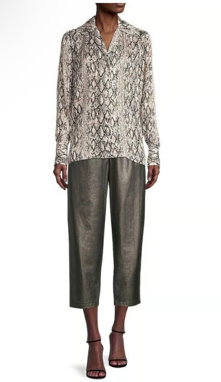 Brochu Walker Layra Snake Printed Blouse Metallic Python Size xs Retail $328.00